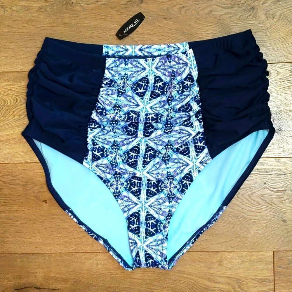 Adore Me Front Mesh Tummy Control Ruched Sides High Waist swim bottom 2X NWT